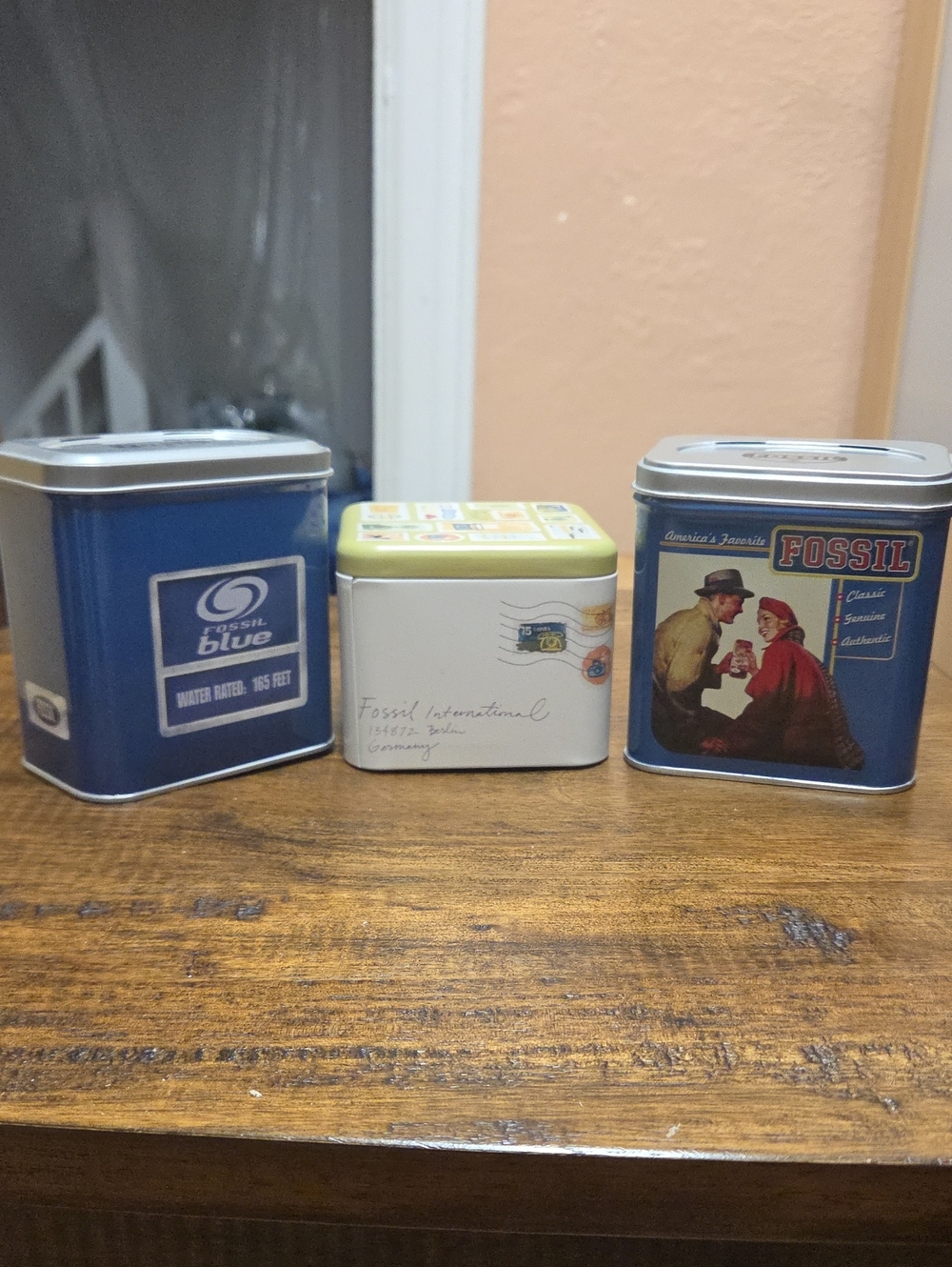 Fossil Collectible Watch Tins Lot of 3 Blue & White